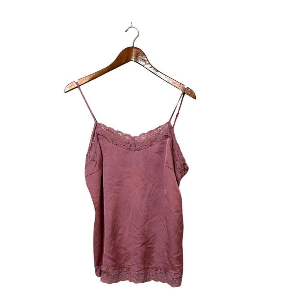 Ashley Stewart Pink Lace-Trim Cami Tank Top 14/16 Polyester Blend Y2K‎
